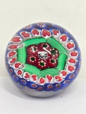 Millefiori Glass Paperweight With Floral Design 2 Inches Diameter Flower Ball